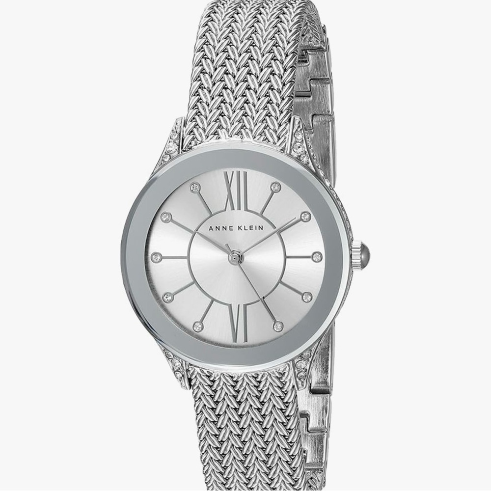 New Sterling Silver Premium Crystal Mesh Bracelet Watch Women’s Anne Klein - Picture 6 of 7